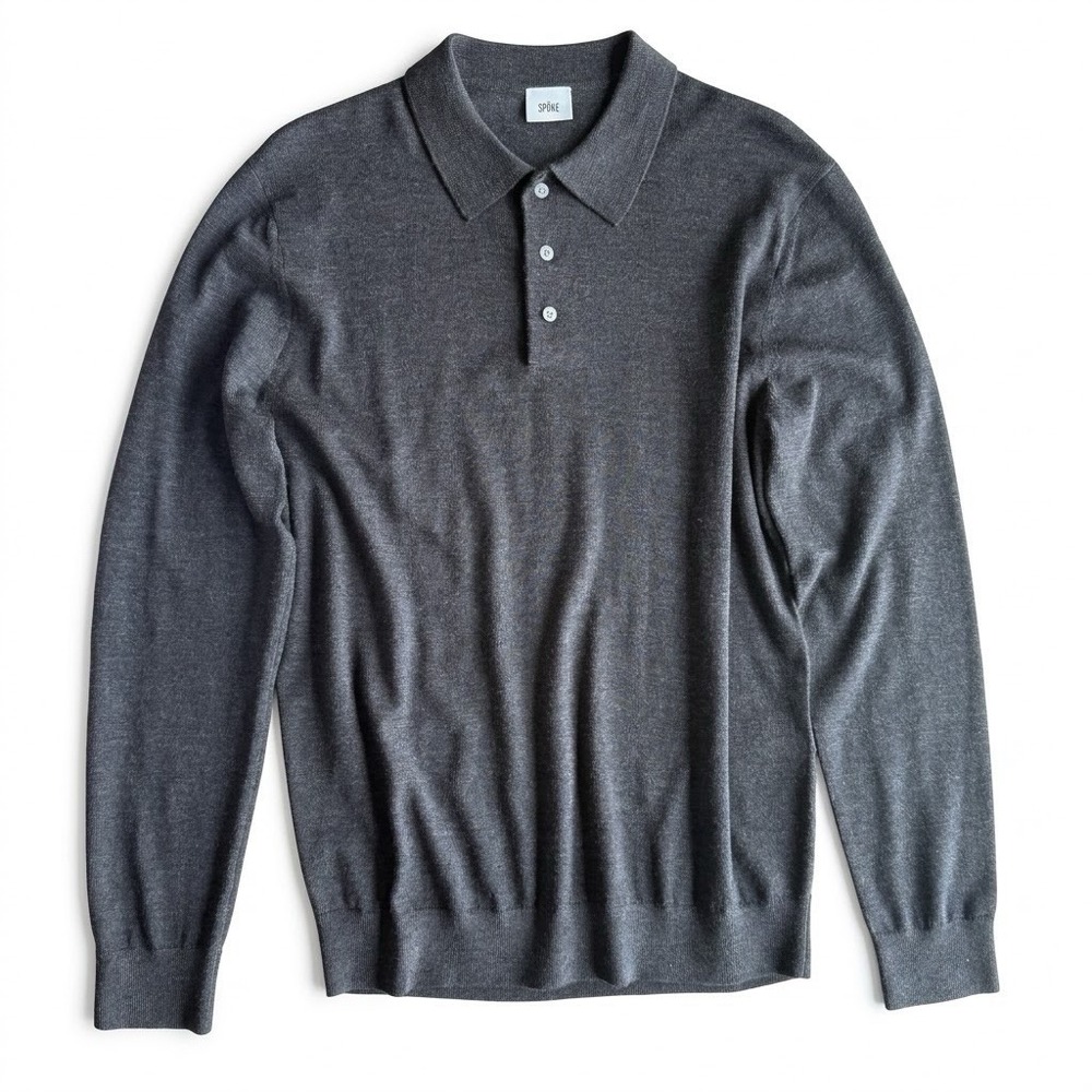 Spoke London Men's Grey 100% Wool Knit Sweater Size L Luxury Minimalist Office